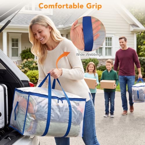 6 Pack 93L Extra Large Heavy Duty Clear Moving Bags 200LBS, Blue Edges - Image 5
