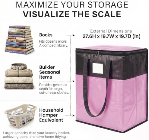 2Pack 180L Extra Large Moving Bags Heavy Duty with Strong Zipper & Comfortable Handles,Sturdy & Durable Clothes Storage Bags ,Reusable Packing Moving Boxes for College Dorm,Bedding, Space Saving,Pink - Image 2
