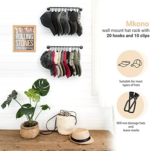 Mkono Hat Organizer Hat Rack for Wall Storage Holder with 20 Hooks Set of 2 - Image 4