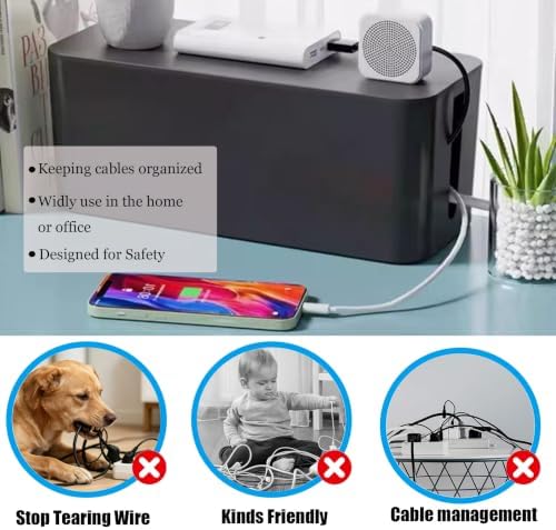 Cable Management Box,Power Cover Surge Protector for Desk Small Black - Image 3