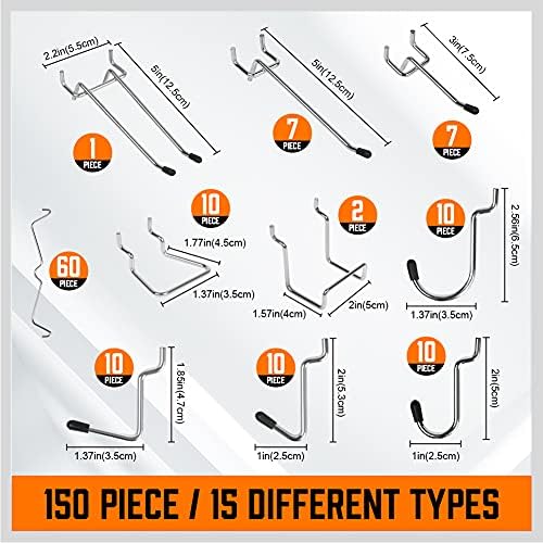 HORUSDY 150 PCS Pegboard Hooks Assortment Kit – 15 Types Heavy Duty Pegboard Accessories with Bins – Fits 1/8 & 1/4 Inch Pegboard Metal Hooks for Garage, Workshop, and Tool Organization - Image 6