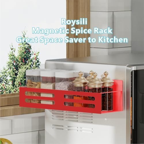 Magnetic Spice Rack for Refrigerator, Metal Spice Rack Organizer, Magnetic Shelf for Fridge 4Pack Red - Image 2