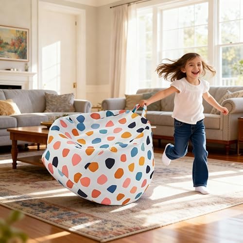 Stuffed Animal Storage Bean Bag Chair Cover Only for Kids Girls Toddler, Large Beanbag Chair Without Filling for Organizing Children Soft Plush Toys - Image 2