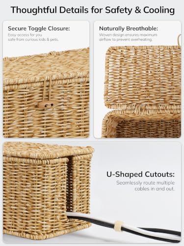 Cable Management Box, Cord Organizer with Lid & Cable Ties - Natural Set - Image 3