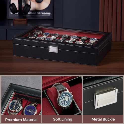 ProCase Watch Box for Men, 24 Slot Display Case with Real Glass Lid - Image 5