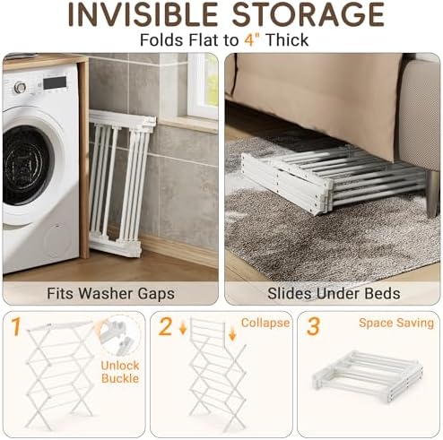 Foldable Clothes Drying Rack, Reinforced Joints, White - Image 3