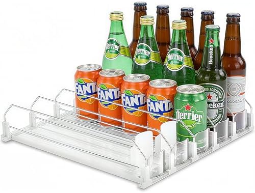 Adjustable White Fridge Organizer, Automatic Can Dispenser & Drink Rack by Unknown