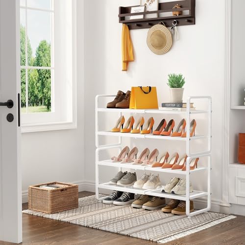 Expandable Metal Shoe Rack for Closet, Entryway & Garage, 4-Tier, White - Image 2