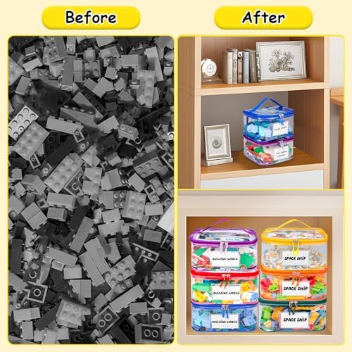 Tesuko 6 Pack Clear Toy Storage Bag with Name Tag& Manual Pocket, Waterproof Transparent PVC Toy Organizer Case for Lego Bricks, Board Games, Building Blocks, Puzzles (Large Capacity, Colorful) - Image 6