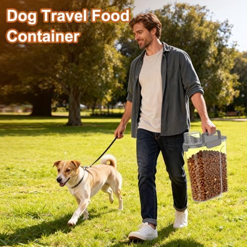 Uppetly Dog Cat Food Storage Container, 5-7Lbs Pet Food Containers, Airtight Cat Food Container with Portable Handle & Measuring Cup, Small Animal Dry Food Dispenser for Dogs, Cats and Birds Grey - Image 2
