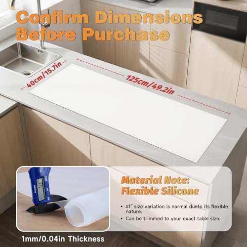 49.2" x 15.7" Large Silicone Mat for Kitchen Counter Protector, Cuttable - Image 2