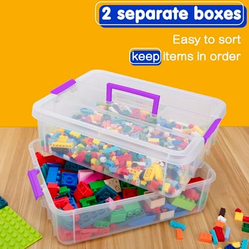 TERGOO 2 Layer Plastic Storage Containers with Lids, Multipurpose Clear Stack & Carry Box, Portable Craft Organizers and Storage Bin for Organizing Art & Craft, Sewing, Makeup, Nail Supplies (Purple) - Image 3