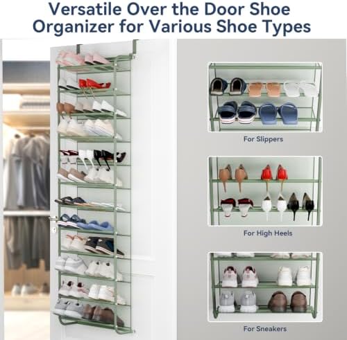 Whitmor 36 Pair Over the Door Shoe Rack,12 Tier Hanging Shoe Organizer with Metal Frame & Mesh shelves, Heavy Duty Shoe Storage Holder for Door,No Drill Installation, 74" H x 21.7" W x 7.5" D, Green - Image 4