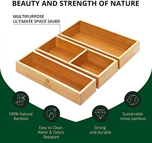 ROYAL CRAFT WOOD Luxury Bamboo Drawer Organizer Storage Box, Bin Set - Multi-Use Drawer Organizer for Kitchen, Bathroom, Office Desk, Makeup, Jewelry (3 Boxes) - Image 5