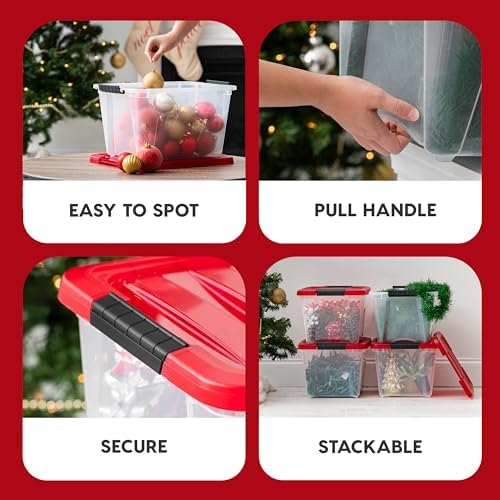 IRIS USA 4-Pack, 19 Qt. Holiday Storage Bin with Lids, Red - Image 3