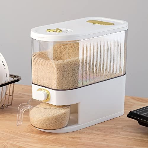Sooyee Clear 11Lbs Rice Dispenser, Large Grain Container Storage with Lid, Measuring Cylinder, Moisture Proof Household Cereal Dispenser Bucket for Kitchen Soybean Corn - Image 4