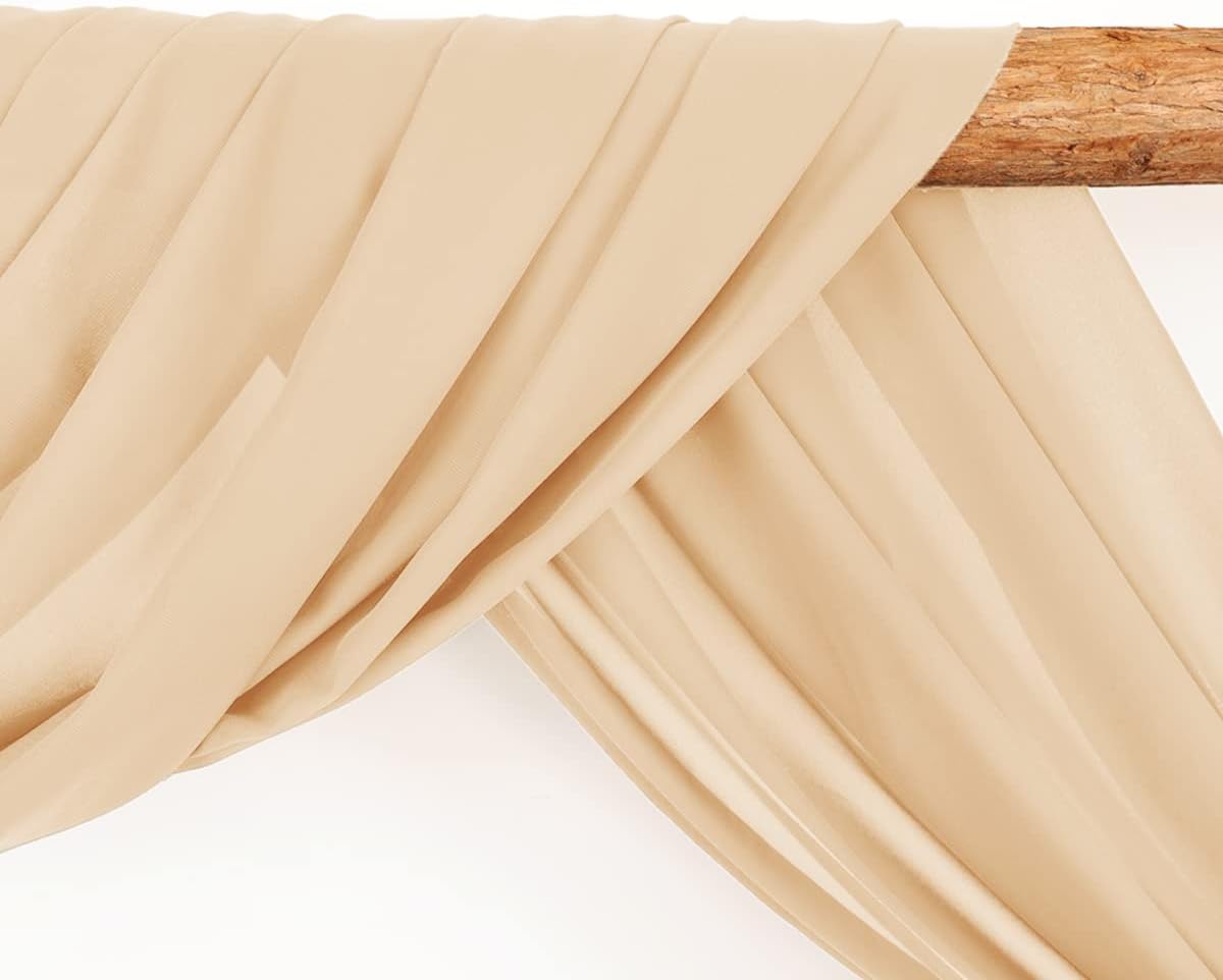 Wedding Arch Draping Fabric 2 Panels 30'' x 18FT Champagne Sheer Chiffon Arch Drapery for Photo Booth Bridal Shower Baby Shower Church Decor Newborn Photography Christening Outdoor Party