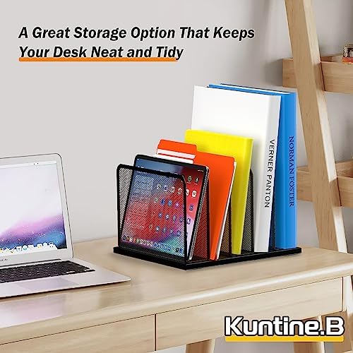 Kuntine.B Desk File Organizer Upright Mesh Desktop Organizer File Sorter Office Organization File Holder for Home, Office & Classroom (Black, 1 Pack 5-Section) - Image 7