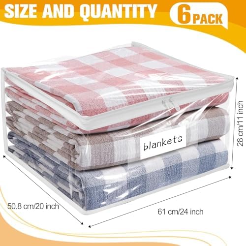 Plastic Storage Bags with Easy-Glide Zipper, Pack of 6, Durable Clear Vinyl Zippered Storage Bags for Clothes Sweaters Comforters Blankets Sheets Bedding (24 x 20 x 11 Inch, Transparent White) - Image 3