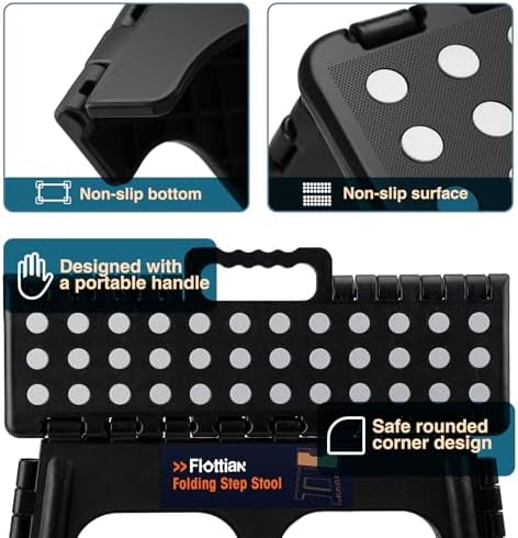 Flottian 9" Folding Step Stool for Adults and Kids 15-Inch Extra Wide Stool Holds Up to 300 lbs,Non-Slip Folding Stools with Handle,Compact Plastic Foldable Step Stool for Bathroom,Kitchen,ect - Image 5