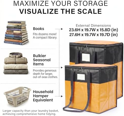 4Pack (110L*2+180L*2) Extra Large Moving Bags Heavy Duty with Wide Comfortable Handles & Strong Zipper, Durable Storage Bags Totes, Reusable Moving Boxes for College Dorm Bedding Space Saving,Yellow - Image 2