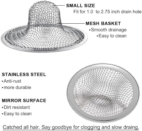 Seatery 2PCS Tub Drain Hair Catcher - 2.75 inch Shower Drain Mesh Strainer, Stainless Steel Shower Bathtub Drain Cover, Bathroom Sink Strainer Filter Basket for Bathroom Sink, Wash Basin Floor Drain - Image 3