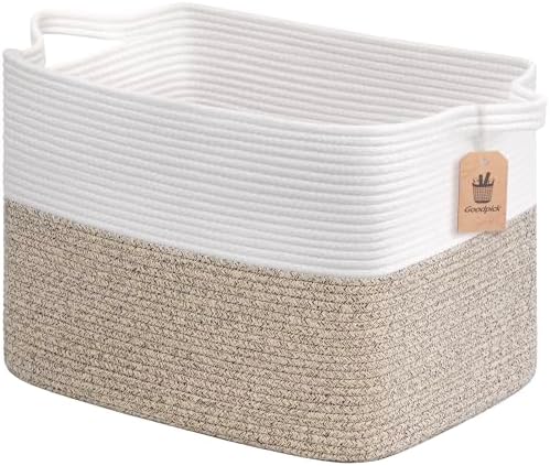 Goodpick 50L Large Woven Storage Basket, 18" x 14" x 12", Light Brown by Goodpick