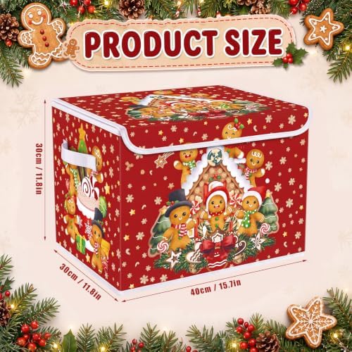 Briwooody Christmas Gingerbread Storage Bin with Lid and Carrying Handle Gingerbread Man Foldable Storage Box Large Xmas Decorative Collapsible Container Basket for Organizing Closet Home Bedroom Gift - Image 2