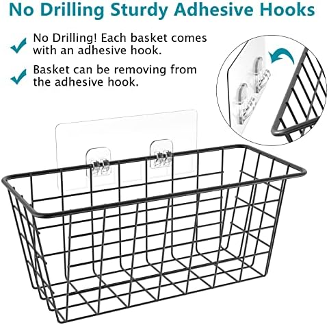 MaraFansie Over the Cabinet Door Organizer Wall Wire Baskets Hanging Kitchen Basket Shelf for Cabinet & Pantry Organization and Kitchen, Bathroom, Bedroom Storage, with Adhesive, 4 Pack - Image 2