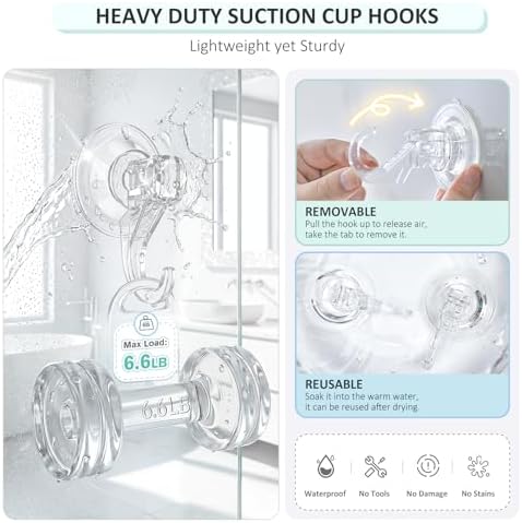 VIS'V Shower Suction Cup Hooks, Removable and Reusable, Clear, Small, 2 Pcs - Image 3