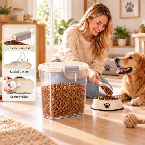 Airtight Dog Cat Pet Food Storage Container 10 Lbs, Slim Tall Dry Food Bin - Image 3