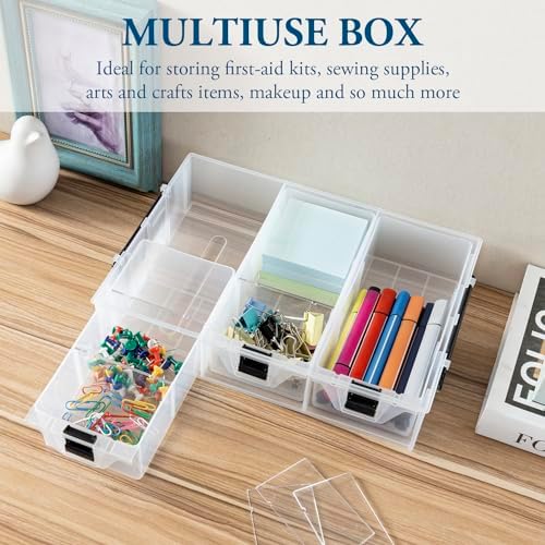 MyGift Single Add-on Tray for 11 Inch Clear Arts and Crafts Stackable Storage Box, Sewing Supplies Storage Organizer Case Accessory Optional Tray with Black Accents, 3 Drawers and Removable Dividers - Image 4