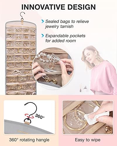 BAGSMART Hanging Jewelry Organizer, Necklace Holder Anti-tangle, Large Grey - Image 4