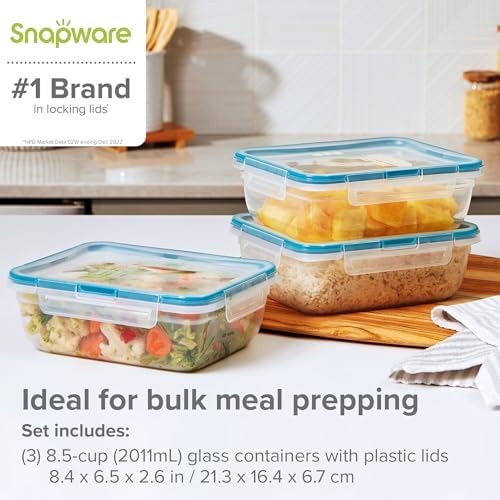 Snapware Food Storage Containers, Plastic, 8.5-Cup, Rectangular | Leakproof & Airtight | BPA-Free | Microwave & Dishwasher Safe | Pack of 6 - Image 4