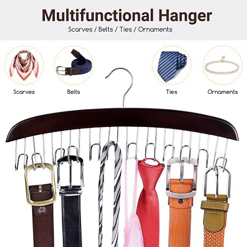 Ohuhu Belt Hanger 2-Pack 12 Hooks Wooden 360° Rotating Closet Organizer - Image 6