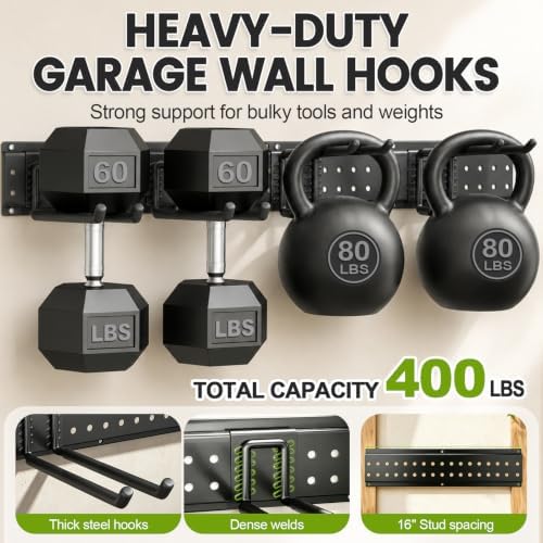 Garage Tool Organizer Wall Mount, 49.5 Inch Heavy Duty Garage Organization System with 10 Adjustable Hooks, Garden Tool Storage Rack for Garage, Yard & Shed, Holds Up to 400 lbs - Image 3