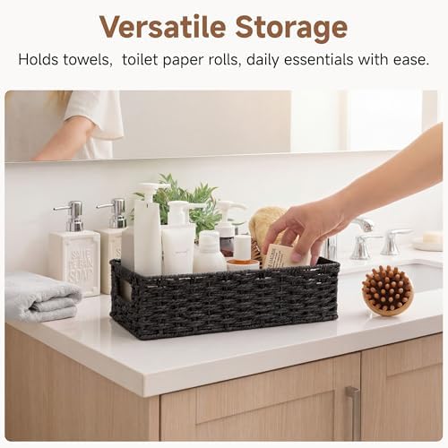 StorageWorks Toilet Basket Tank Topper, Bathroom Basket Organizer, Black - Image 3