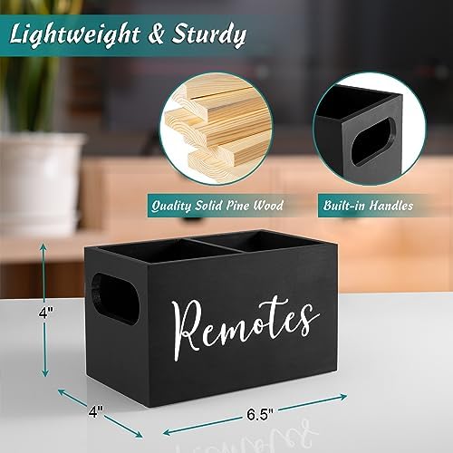 DRASTAR Remote Control Holder, Wood TV Remote Holder, Remote Storage Caddy, Remote Control Organizer (Black, 2 Slots) - Image 3