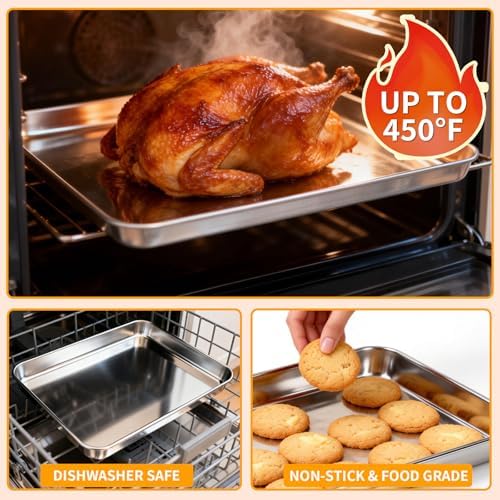 CEKEE Baking Sheet Set of 4, Stainless Steel Cookie Sheets for Baking, 0.8mm Heavy Duty Nonstick Baking Pans, 9/10/12/16 Inch Baking Trays for Oven, Non Toxic & Mirror Finish & Easy Clean - Image 5