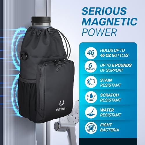 WulfPack Magnetic Gym Bag, Magnetic Bottle Bag, Water Bottle Carrier Holder with Large Phone Pockets, Large Pockets, Gym Bag, Work, and Sports (Black) - Image 2