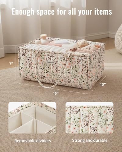 Blissful Diary Floral Diaper Caddy Organizer Storage Basket, Pastoral Daisy - Image 3