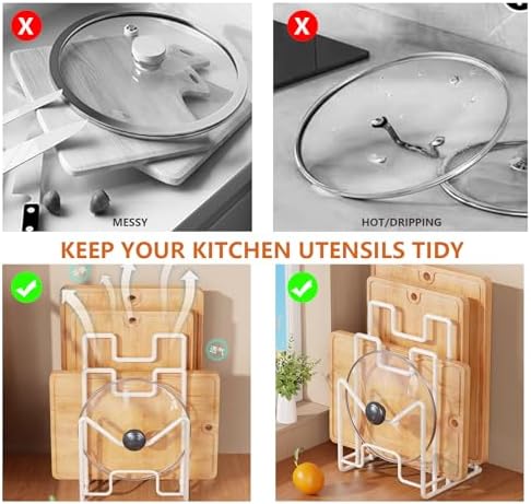 Multifunctional Cutting Board Organizer, Cutting Board Holder Rack Baking Cookie Pan Sheets Cooling Racks Storage Stand for Kitchen Cabinet -Divided Holder with 4 Slots (2PS Black) (2White) - Image 4