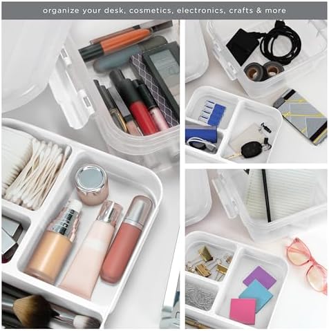 Simplify 5 Compartment Gift Supply Storage Box | 2 Tier Box | Red | Clear Top Lid | Dimensions: 9.5"x 9.5"x 4.5" | Snap Handle| Storage | Wrapping Accessories| White - Image 3