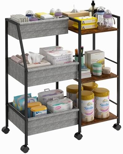 Rolling Nursery Diaper Caddy Organizer Cart, 3-Tier with Dividers by Marbyraz