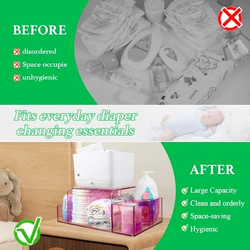 NANYEZH Acrylic Diaper Caddy, Baby Wipes Organizer for Changing Table, Dresser Top Tabletop Organizer with 4 Detachable Compartments, Anti-slip Rubber Feet, Newborn Baby Essentials, Red - Image 3