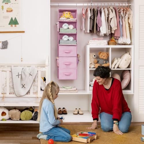 GRANNY SAYS Hanging Closet Organizer, 5 Drawers, 6 Shelves, 6 Pockets, Pink - Image 2
