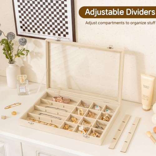 Frebeauty 24 Grid Earring Organizer,Velvet Jewelry Tray with Clear Lid - Image 5