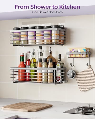 ODesign Shower Caddy Adhesive Stainless Steel Storage Organizers (Grey, 3 Pack) - Image 6