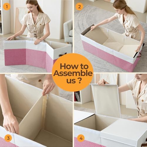 Extra Large Toy Box with Lid,Collapsible Toy Storage Chest Bin,Pink - Image 6