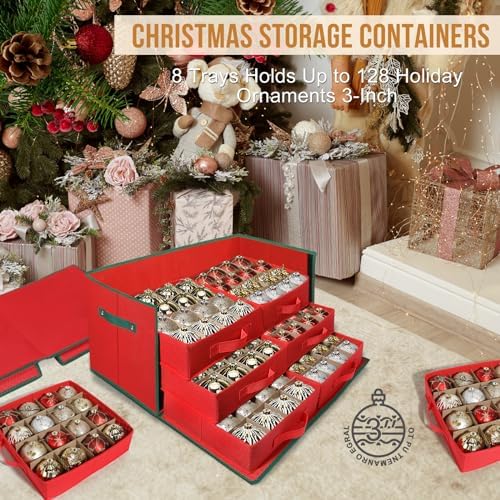 Large Christmas Ornament Storage Box Keeps 128 3" & 8 Individual Trays ﻿ - Image 2